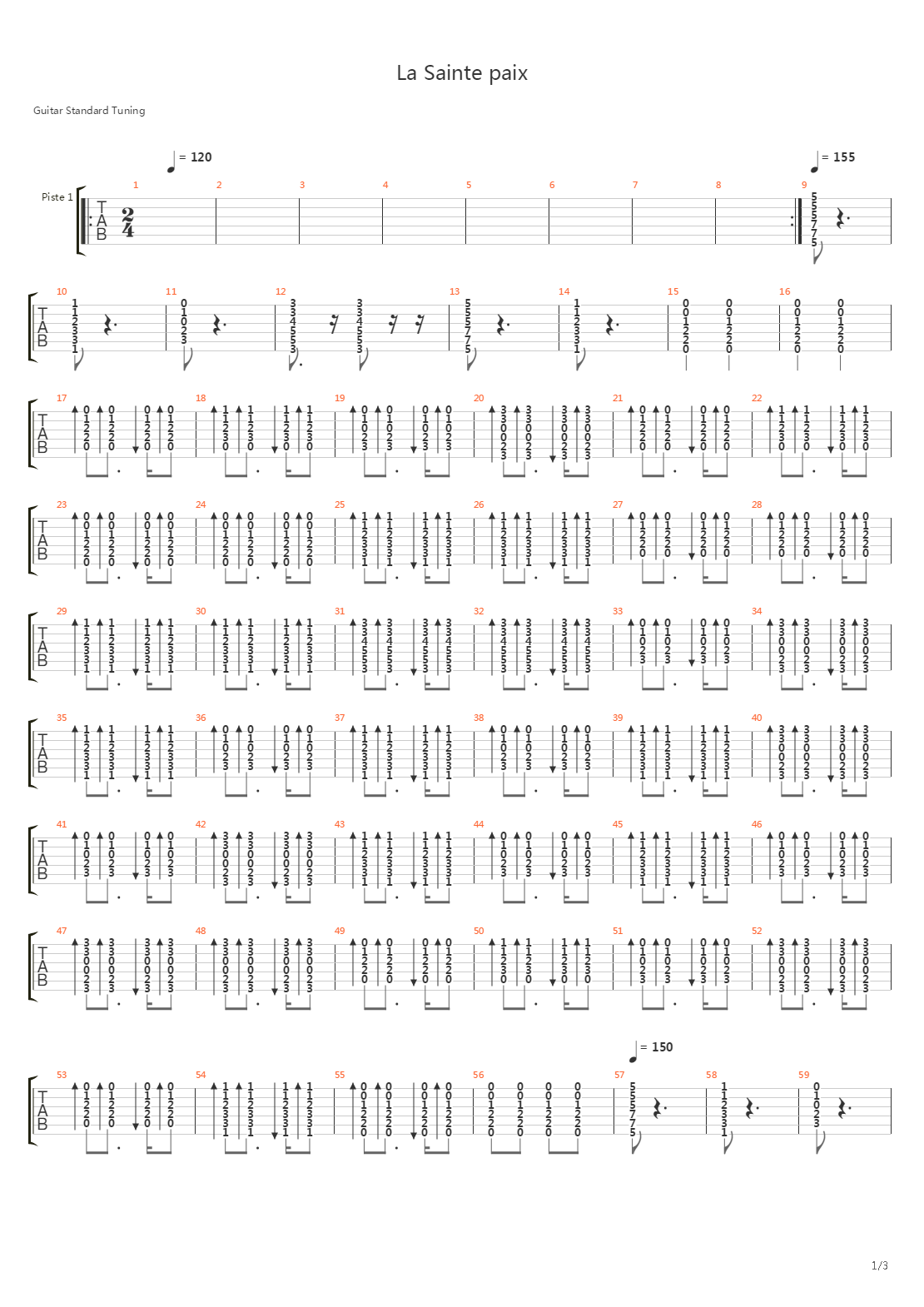 La Sainte Paix吉他谱