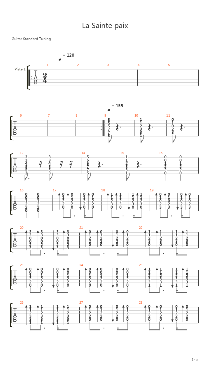 La Sainte Paix吉他谱