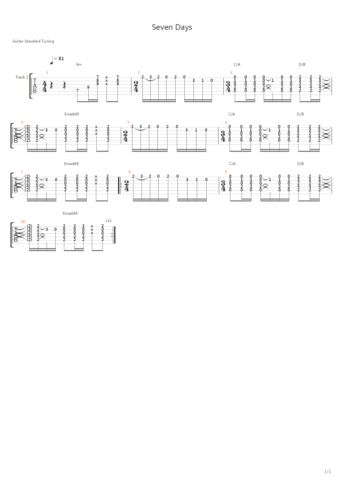 Seven Days吉他谱