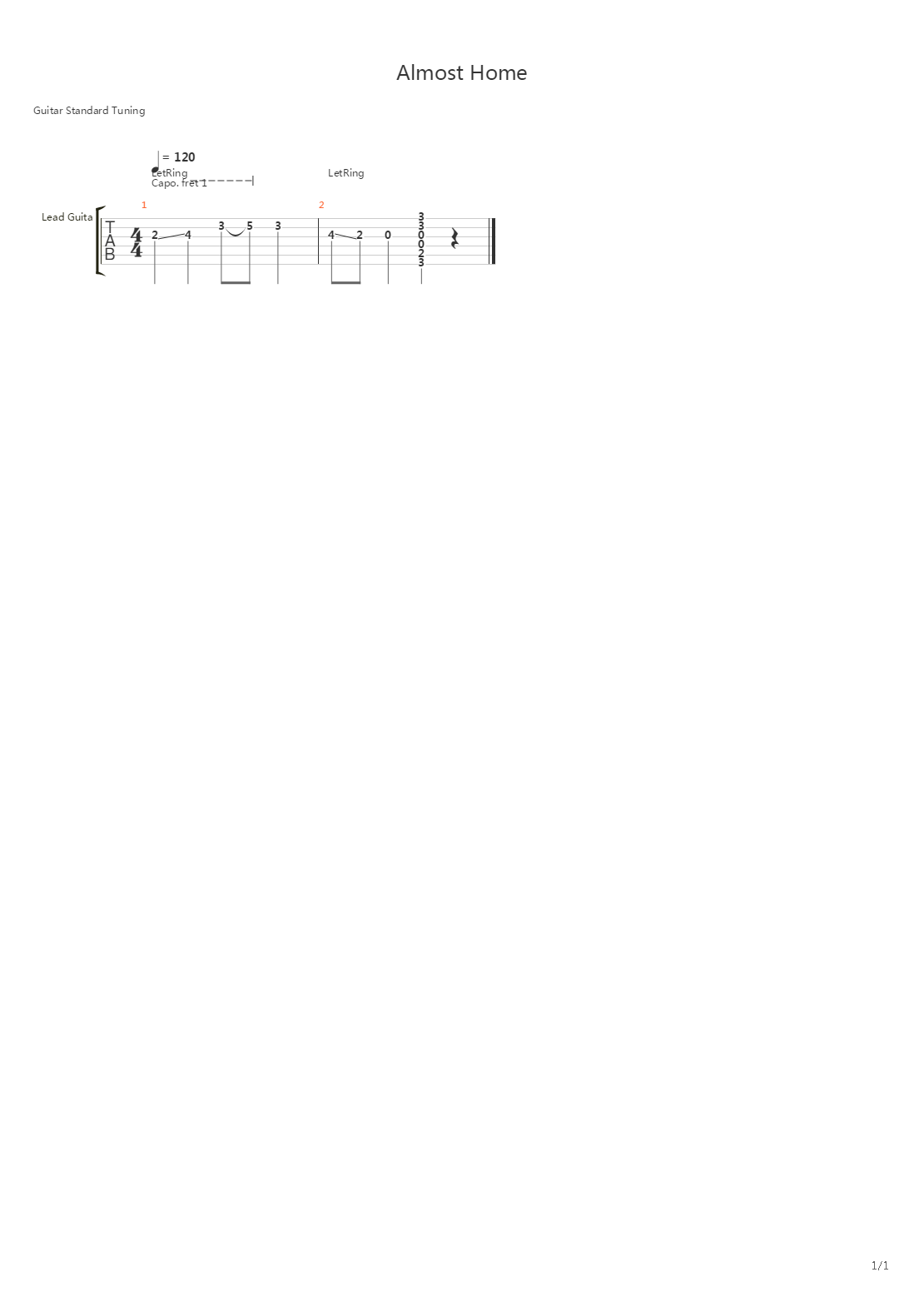 Almost Home吉他谱