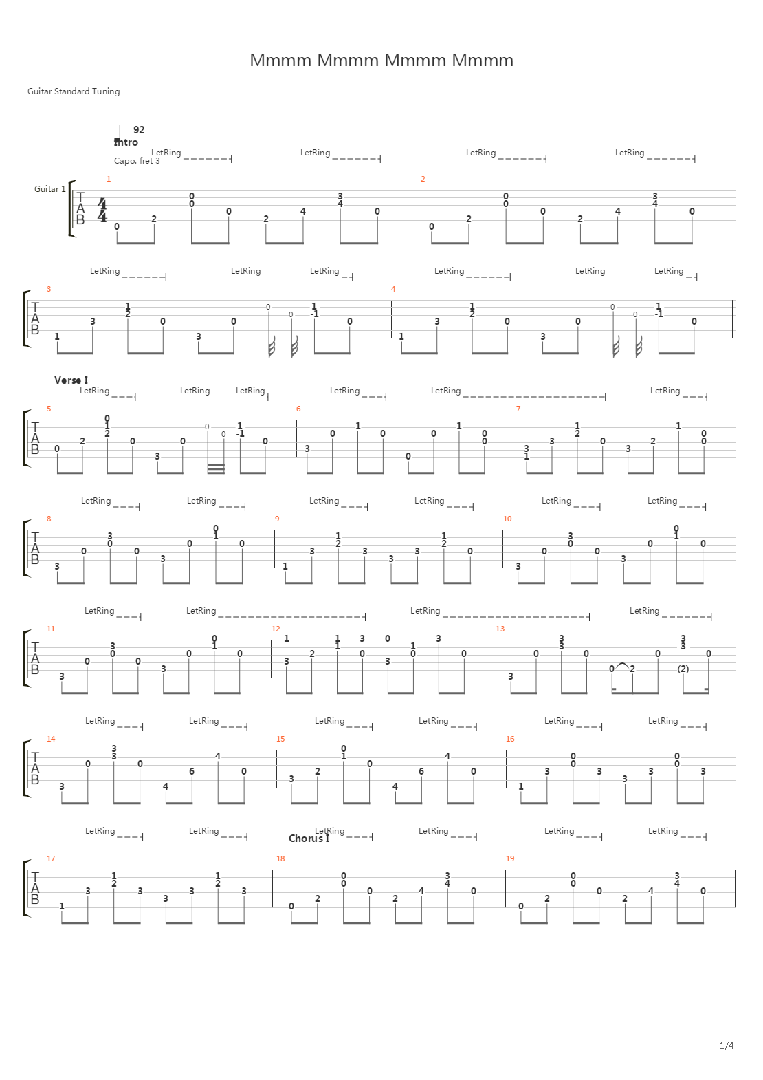 Mmm Mmm Mmm Mmm吉他谱