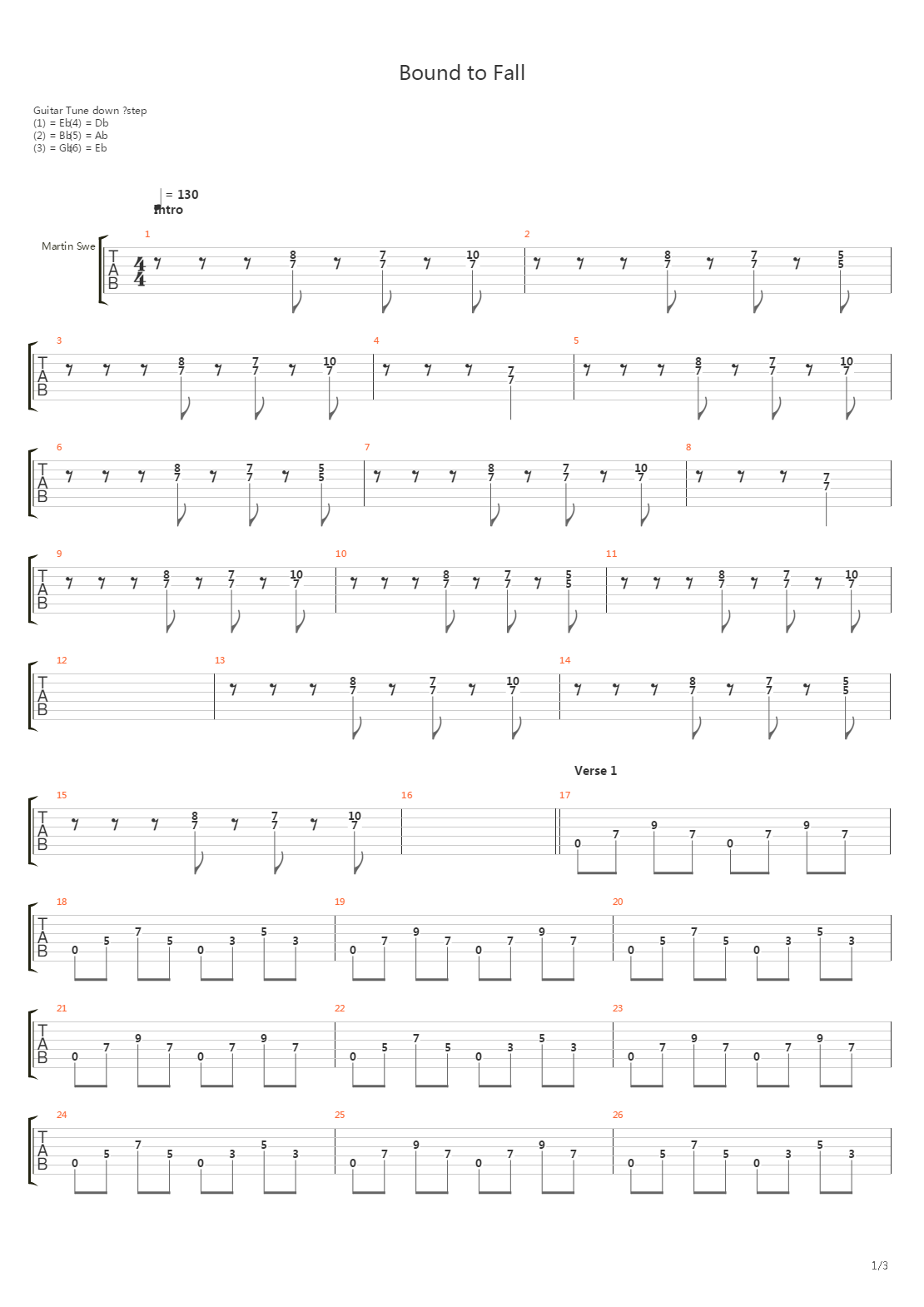 Bound To Fall吉他谱