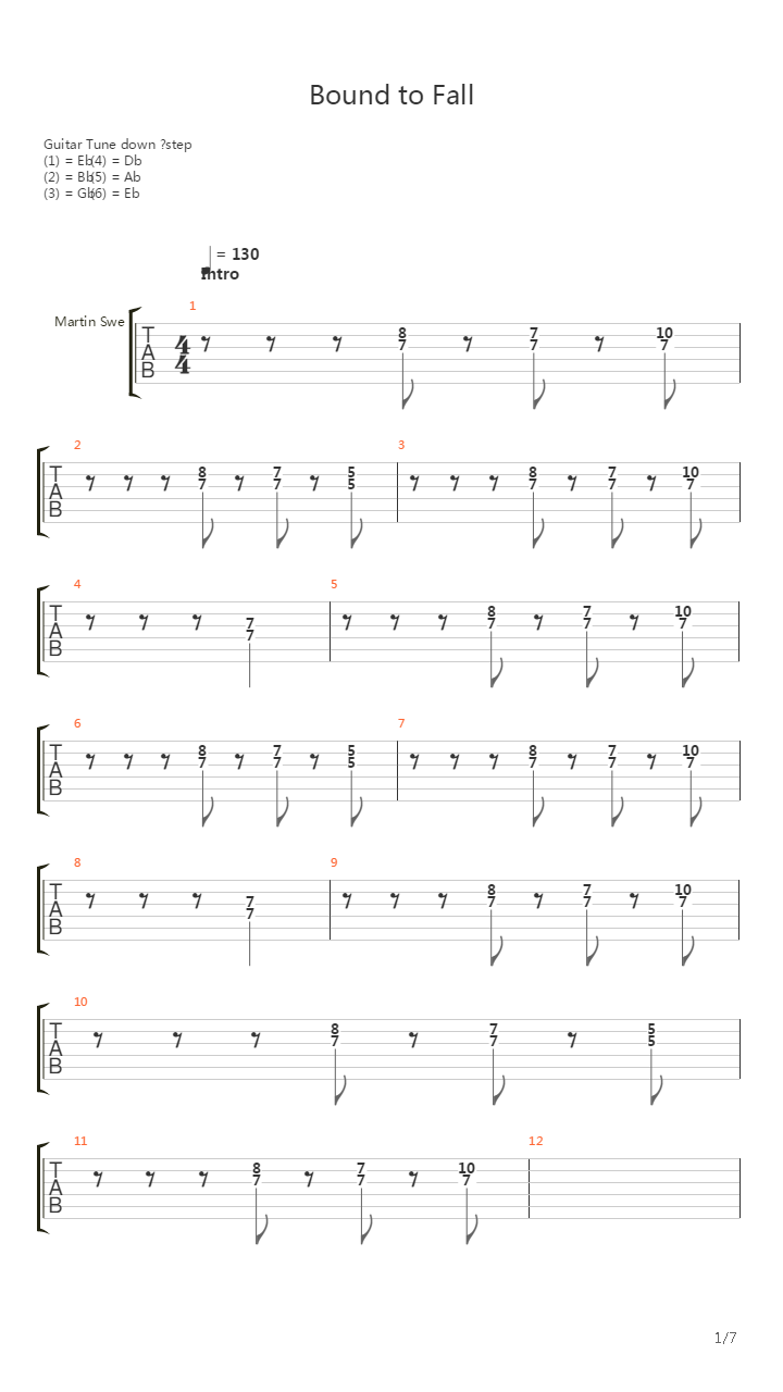 Bound To Fall吉他谱