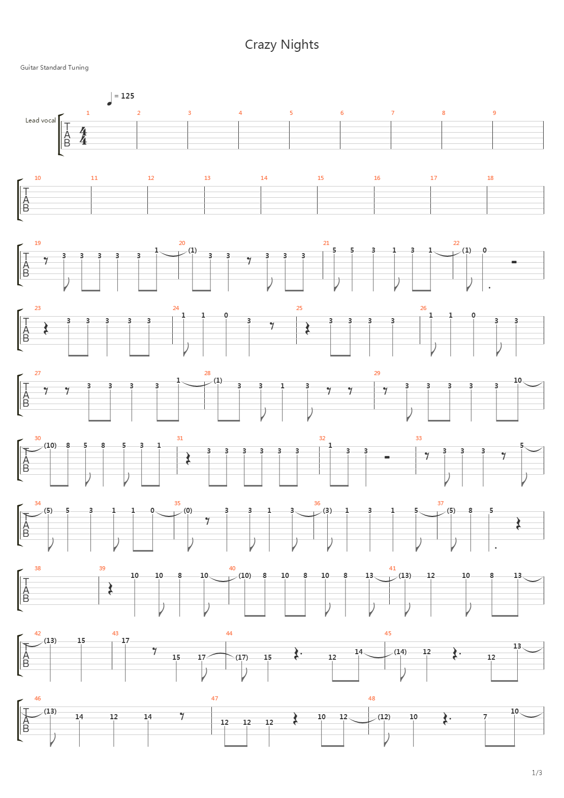 Crazy Nights吉他谱