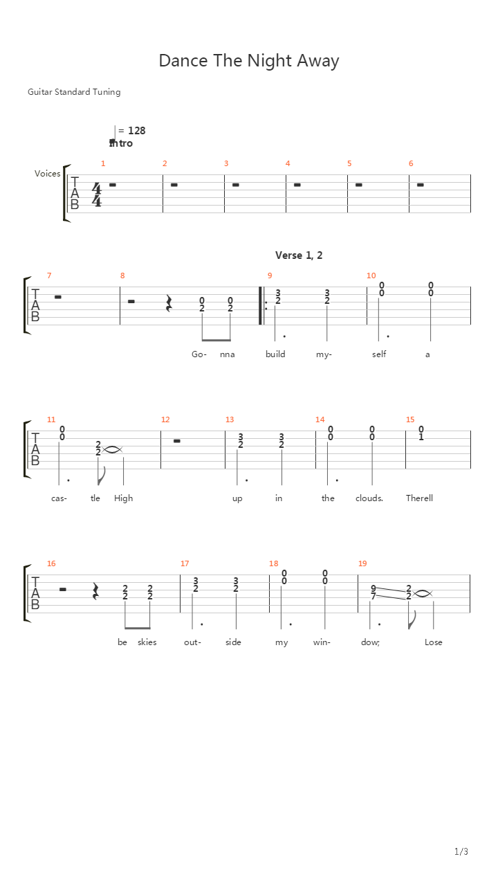 Dance The Night Away吉他谱
