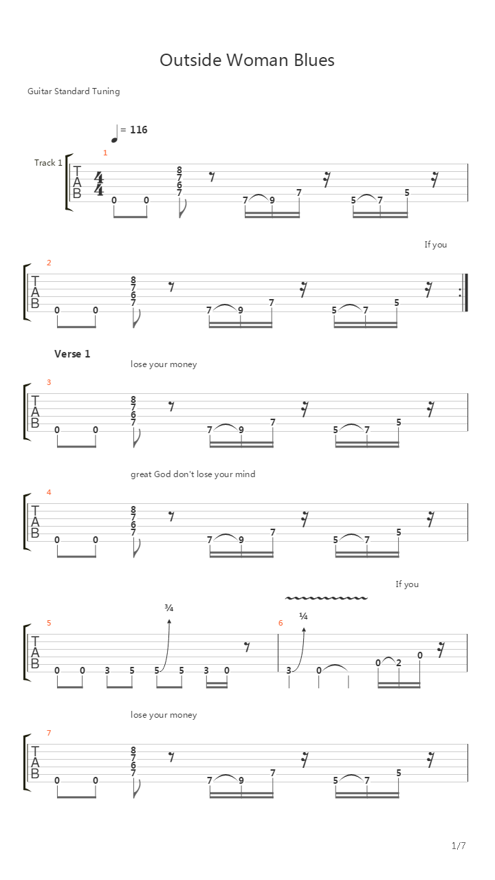 Outside Woman Blues吉他谱