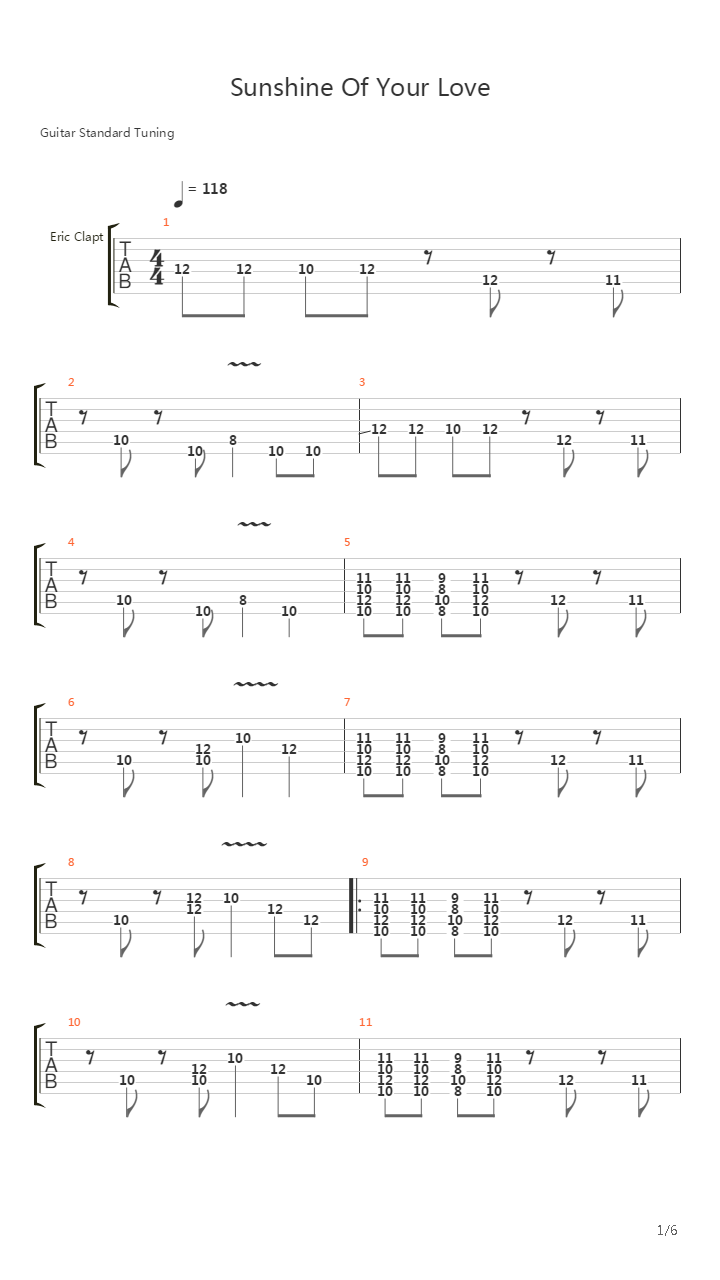 Sunshine Of Your Love吉他谱