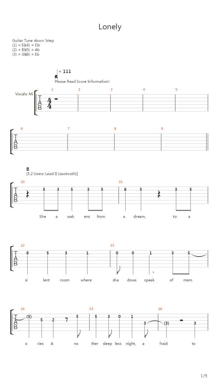 Lonely吉他谱