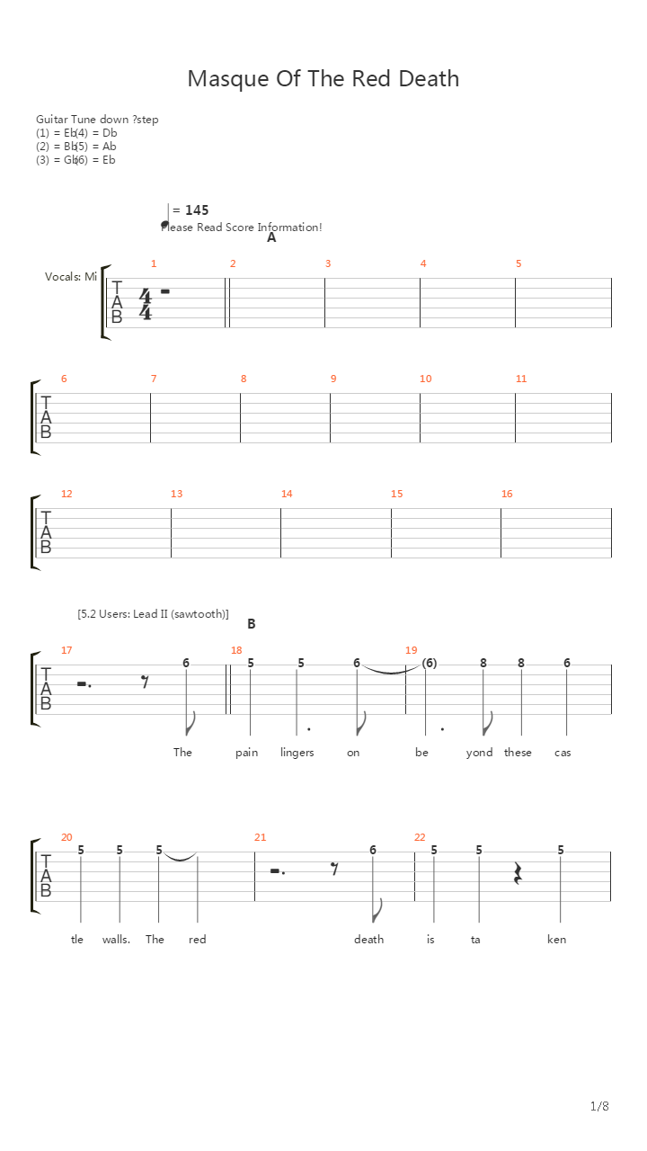 Masque Of The Red Death吉他谱