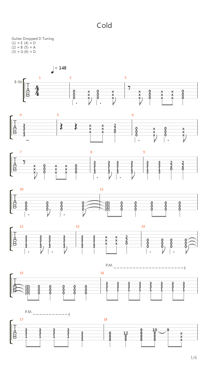 Cold吉他谱