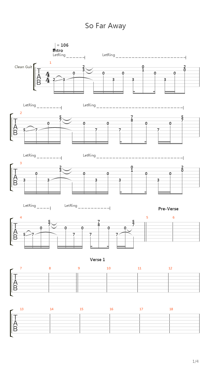 So Far Away吉他谱
