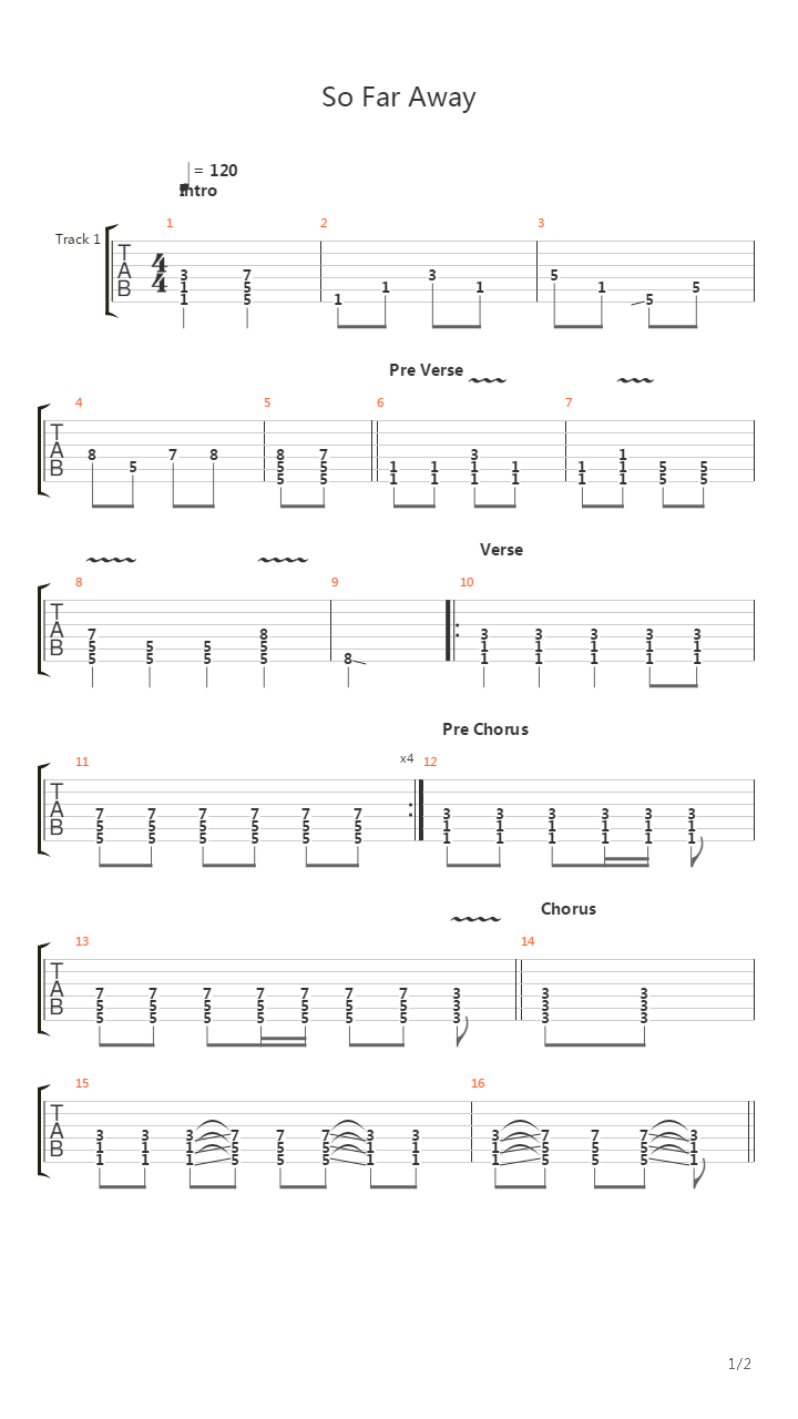 So Far Away吉他谱