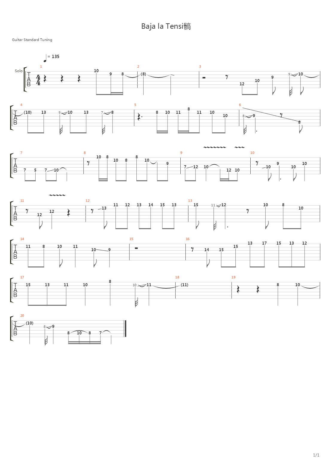 Baja La Tension吉他谱
