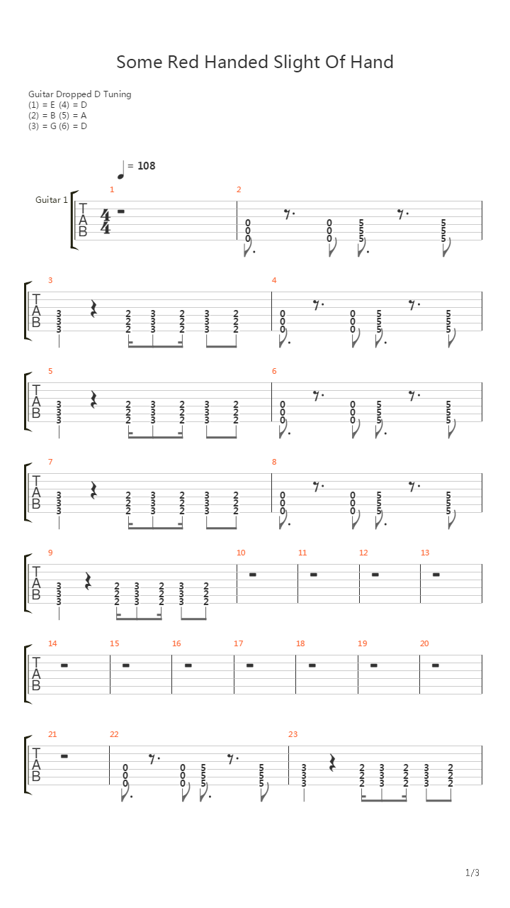 Some Red Handed Slight Of Hand吉他谱