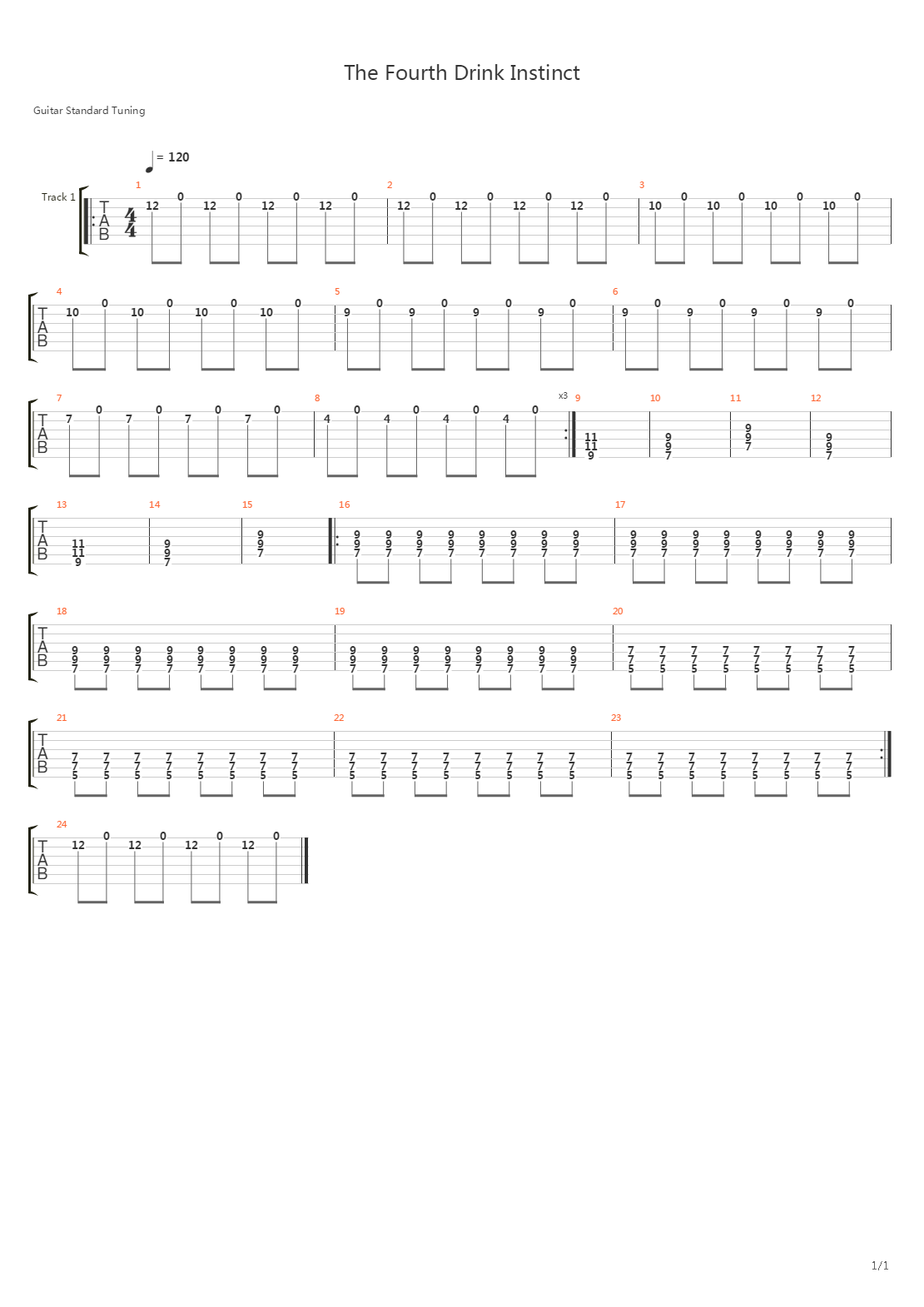 Fourth Drink Instinct吉他谱