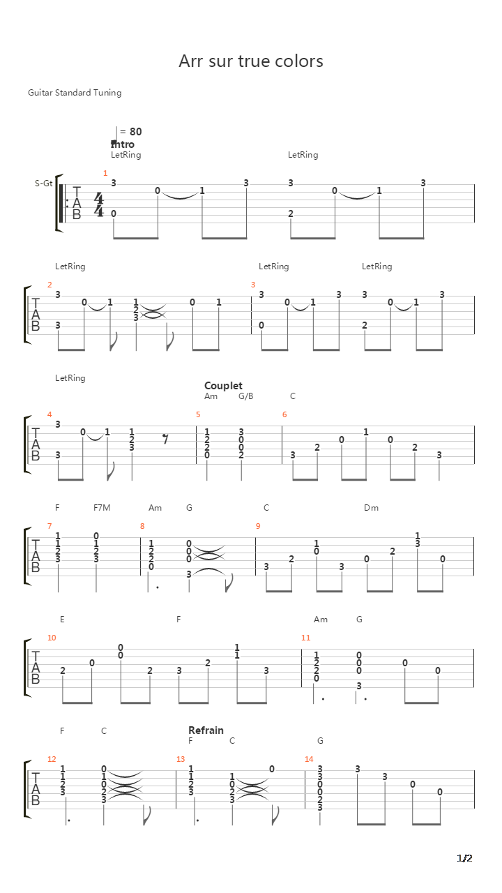 True Colors吉他谱