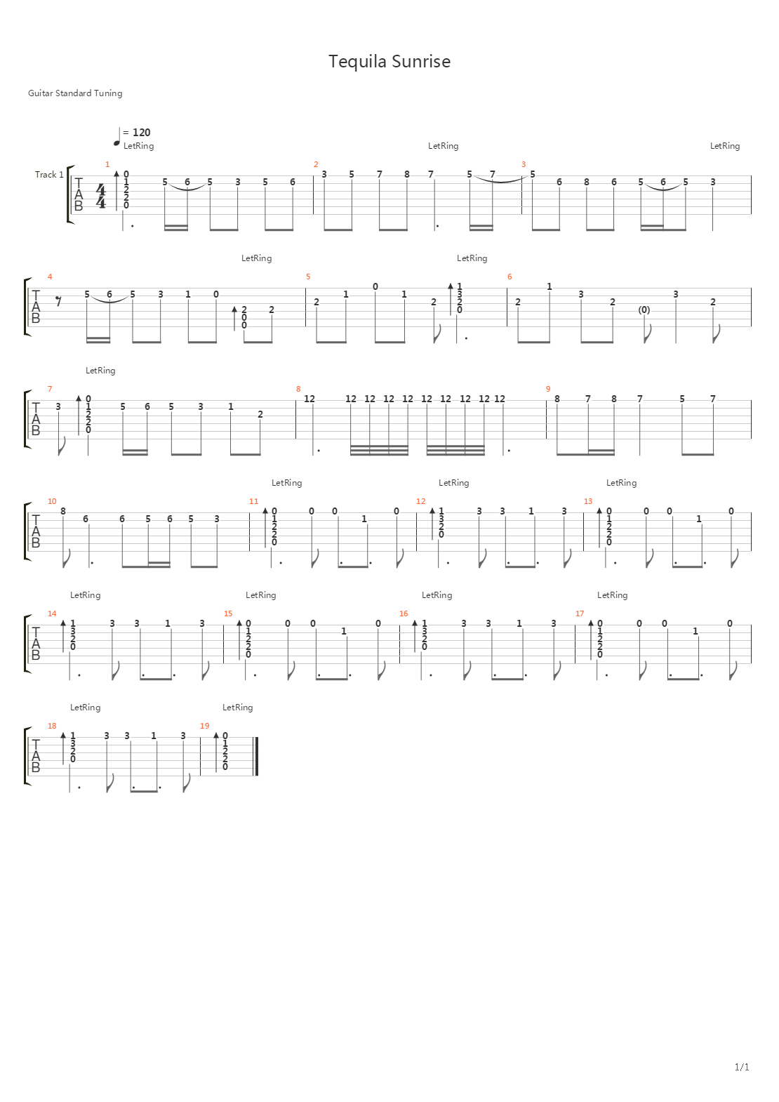 Tequila Sunrise吉他谱
