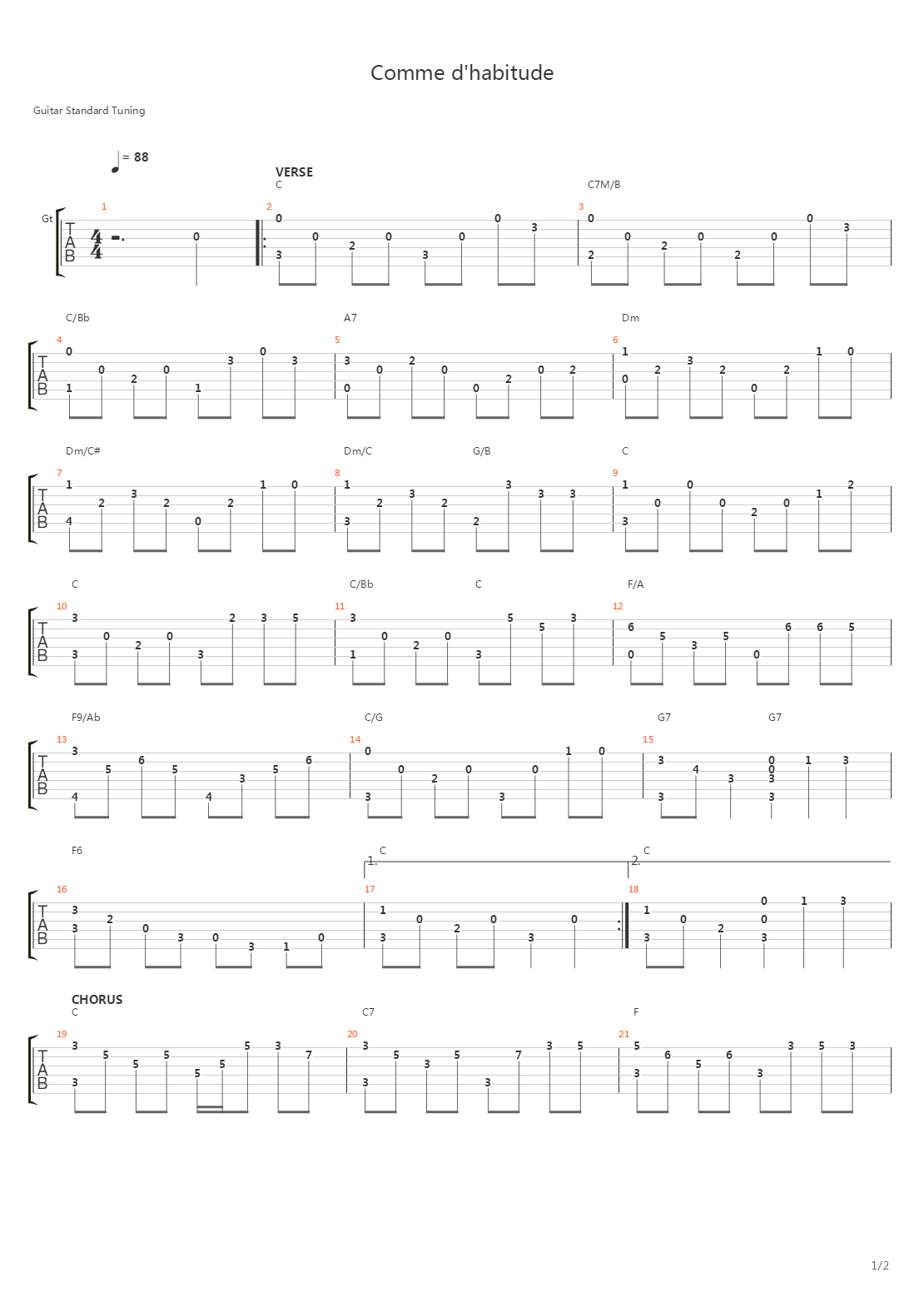 Comme Dhabitude吉他谱