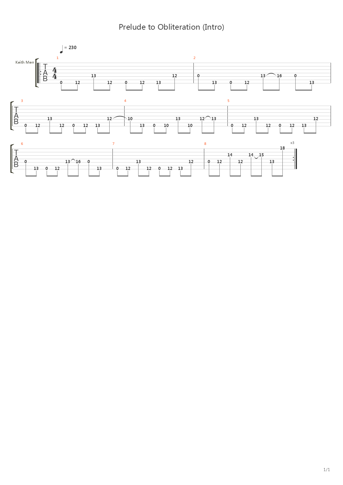 Prelude To Obliteration吉他谱