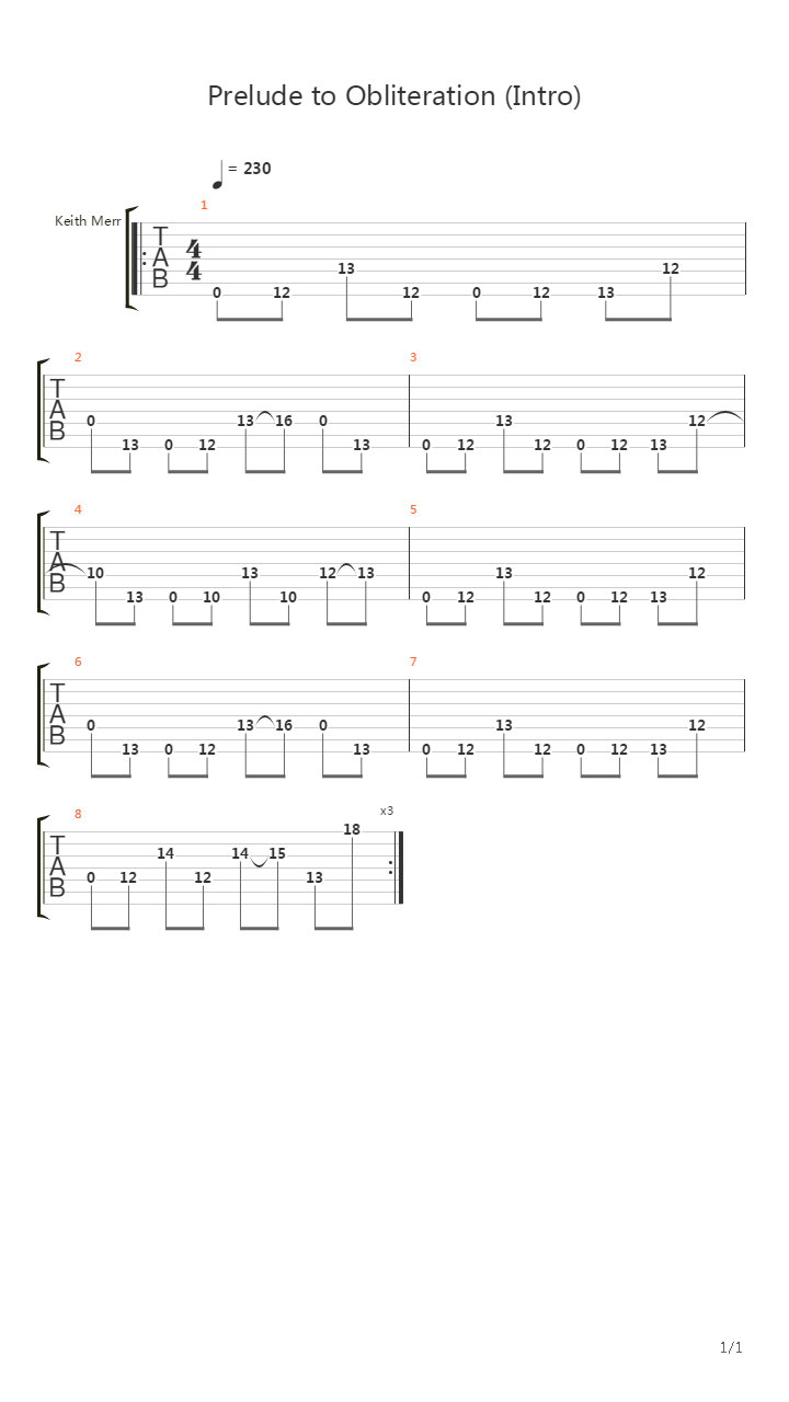 Prelude To Obliteration吉他谱