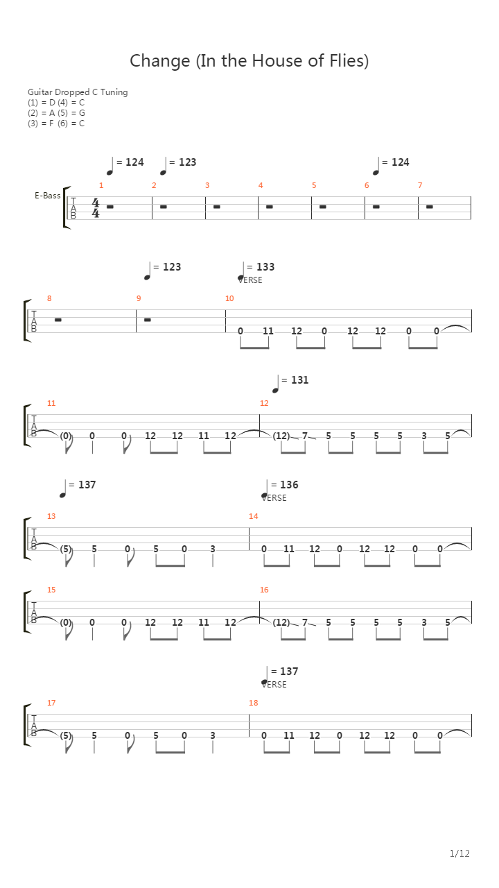 Change In The House Of Flies吉他谱