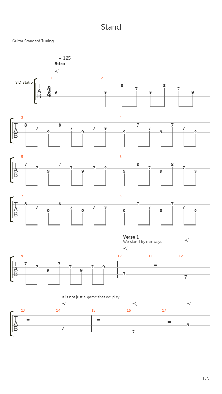 Stand吉他谱