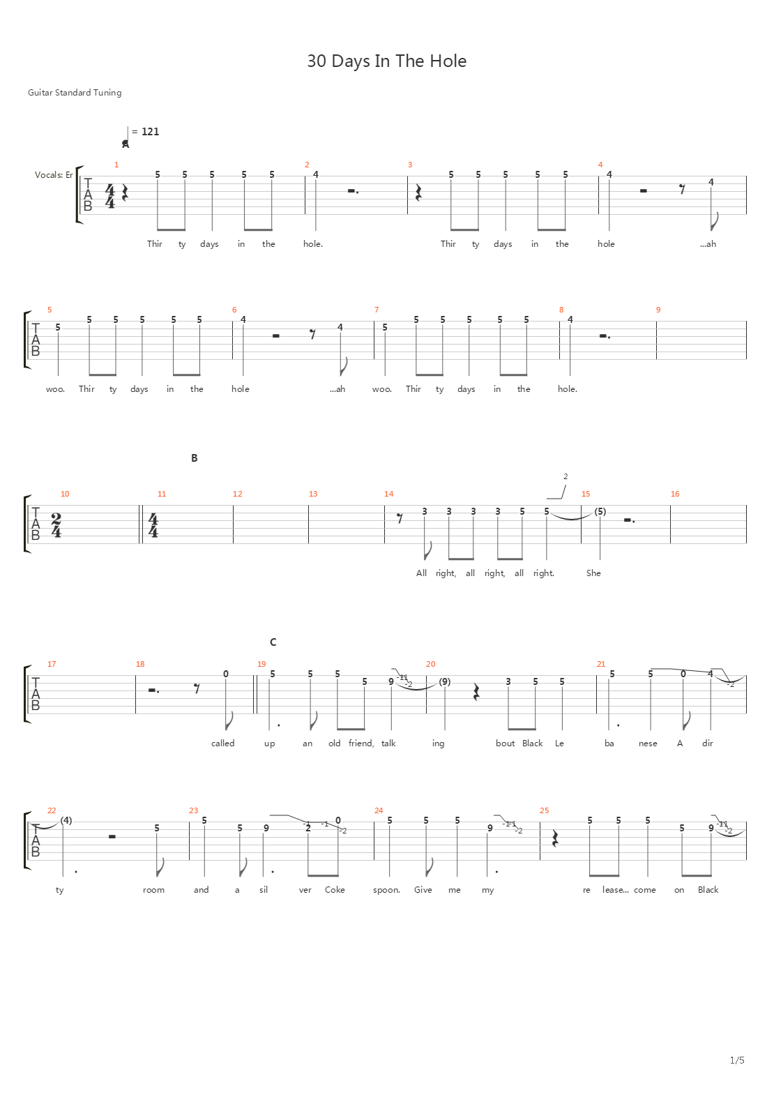 30 Days In The Hole吉他谱