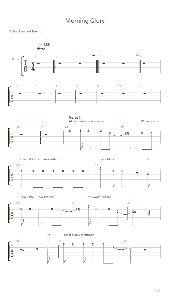 Morning Glory吉他谱