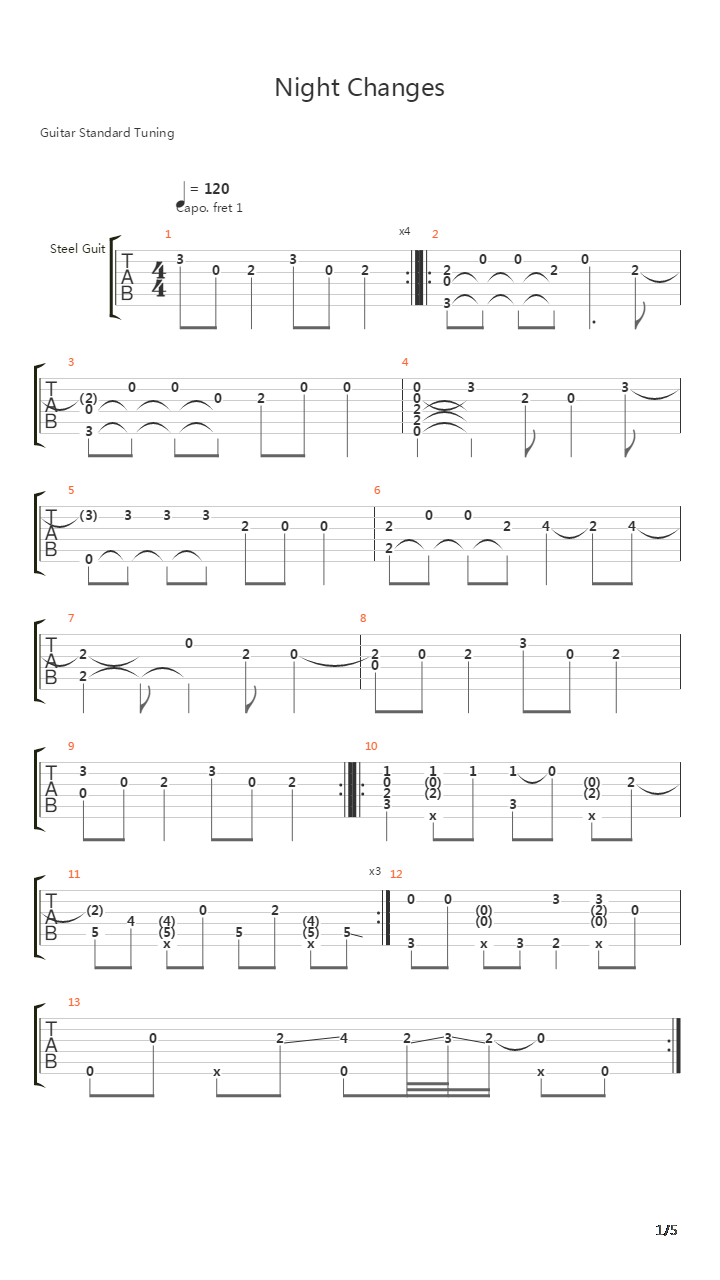 Night Changes吉他谱
