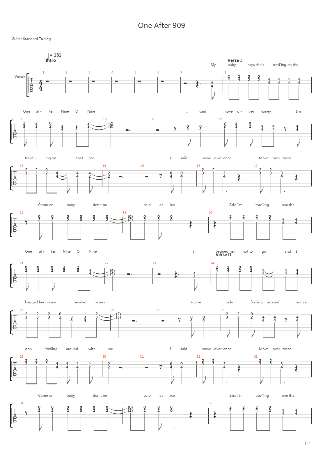 One After 909吉他谱