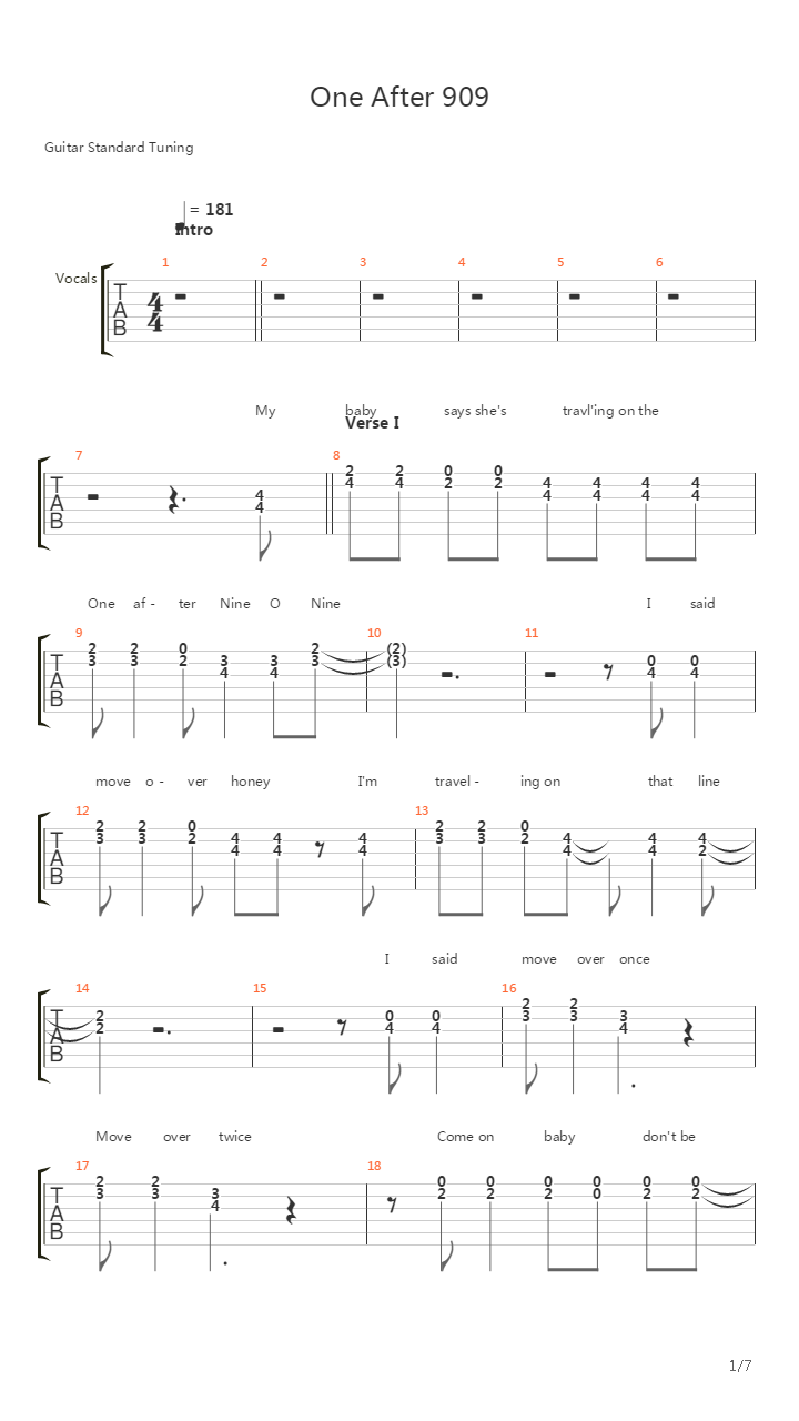 One After 909吉他谱