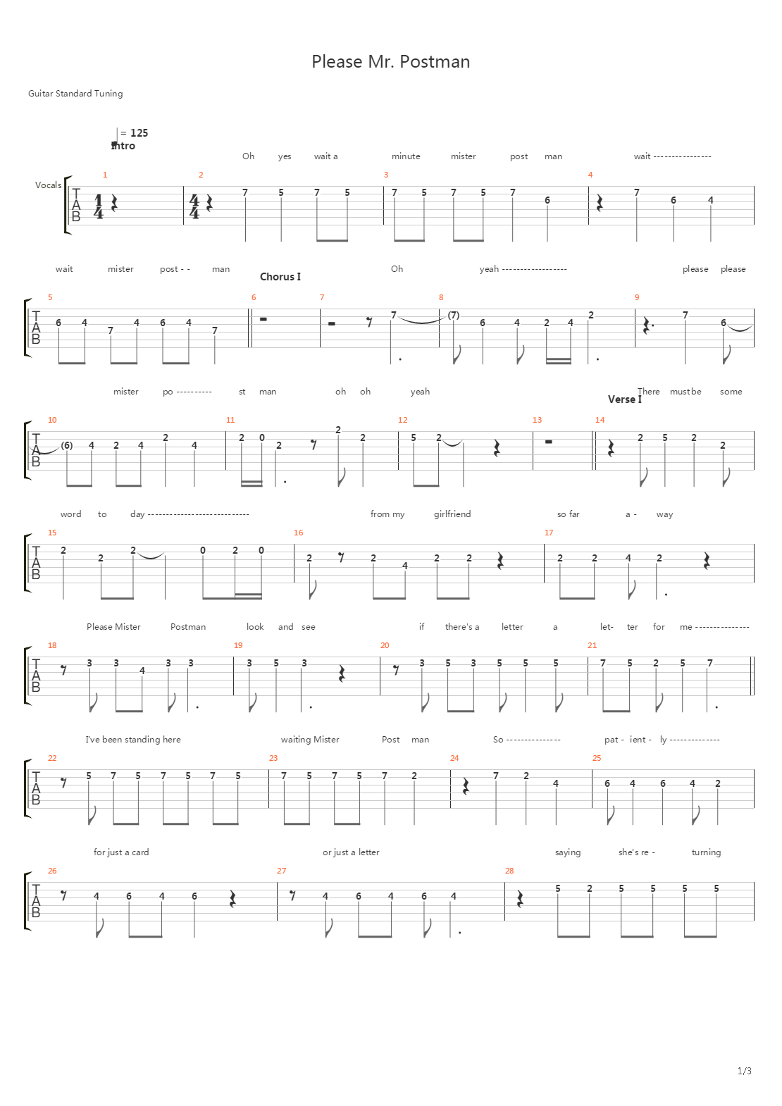 Please Mr Postman吉他谱