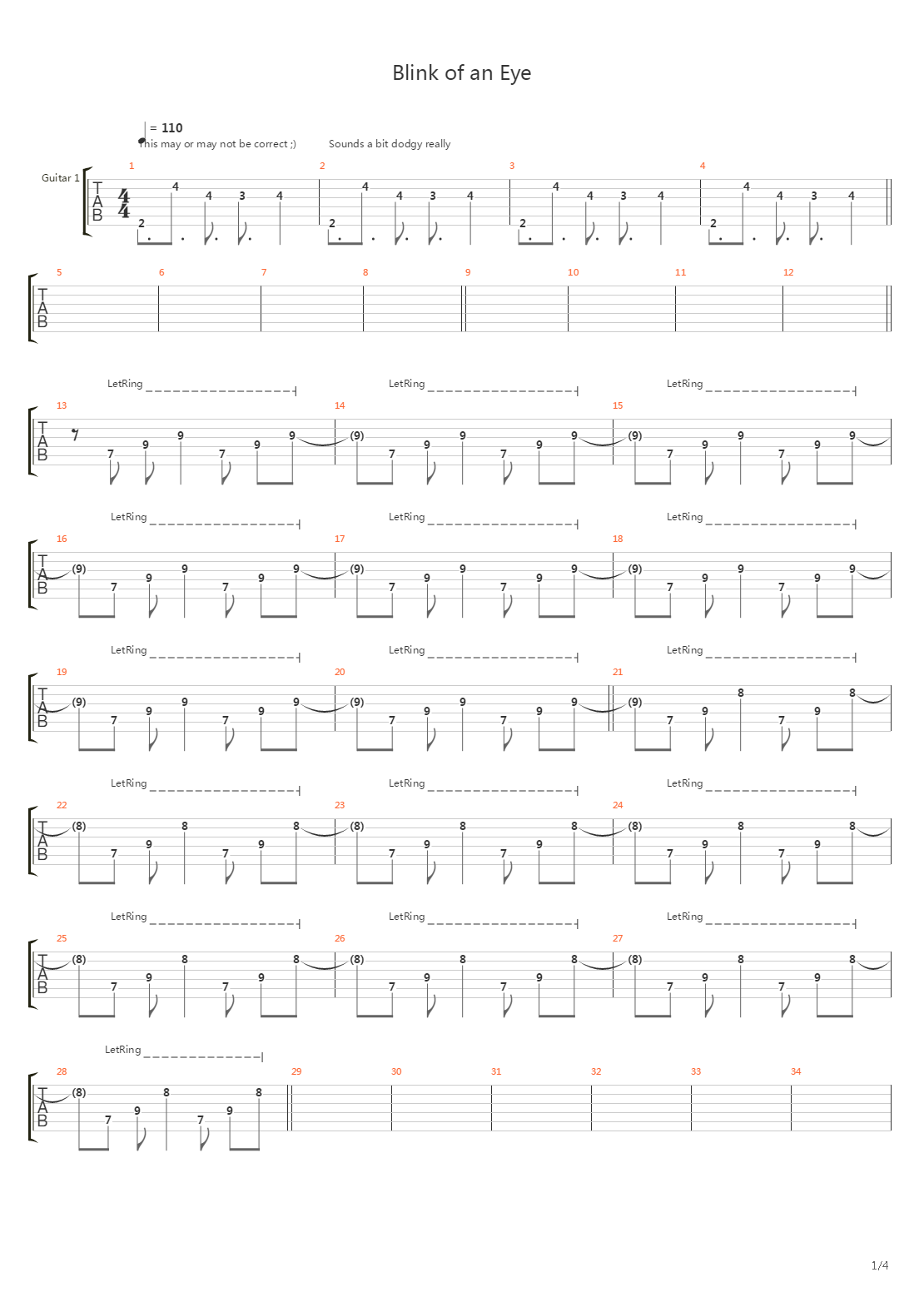 Blink Of An Eye吉他谱