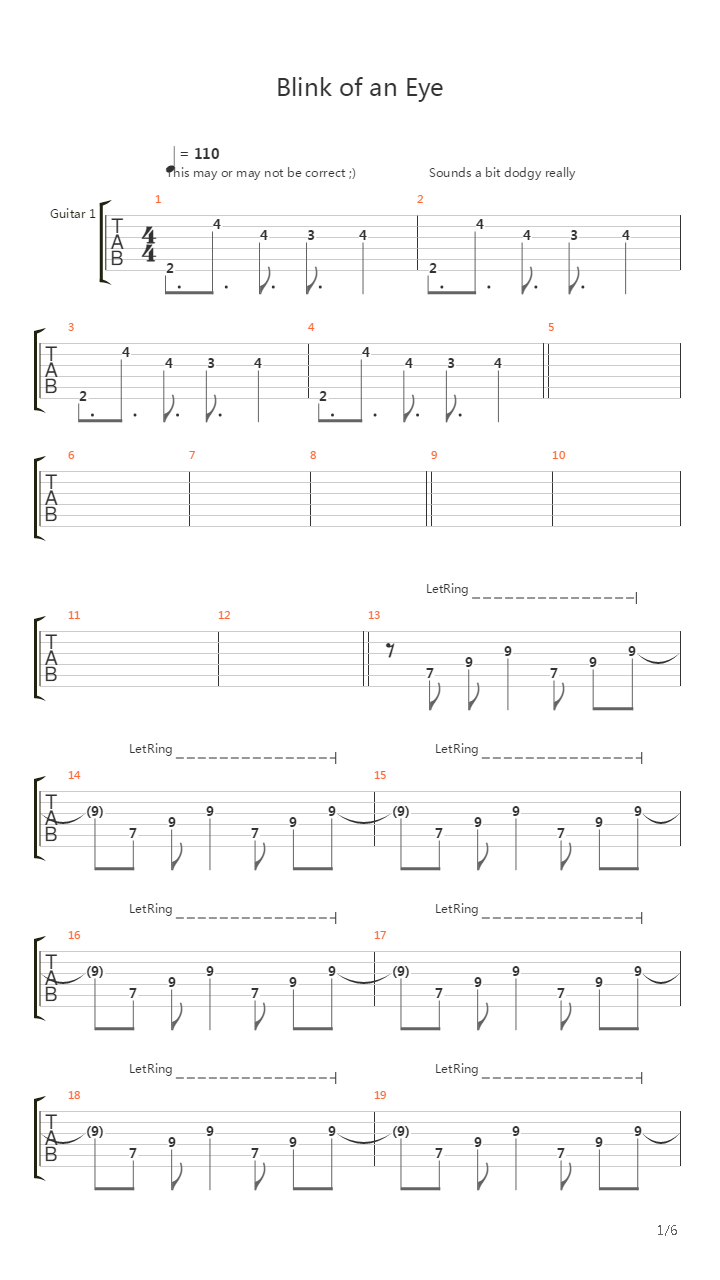 Blink Of An Eye吉他谱