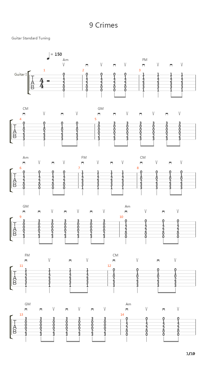 9 Crimes吉他谱