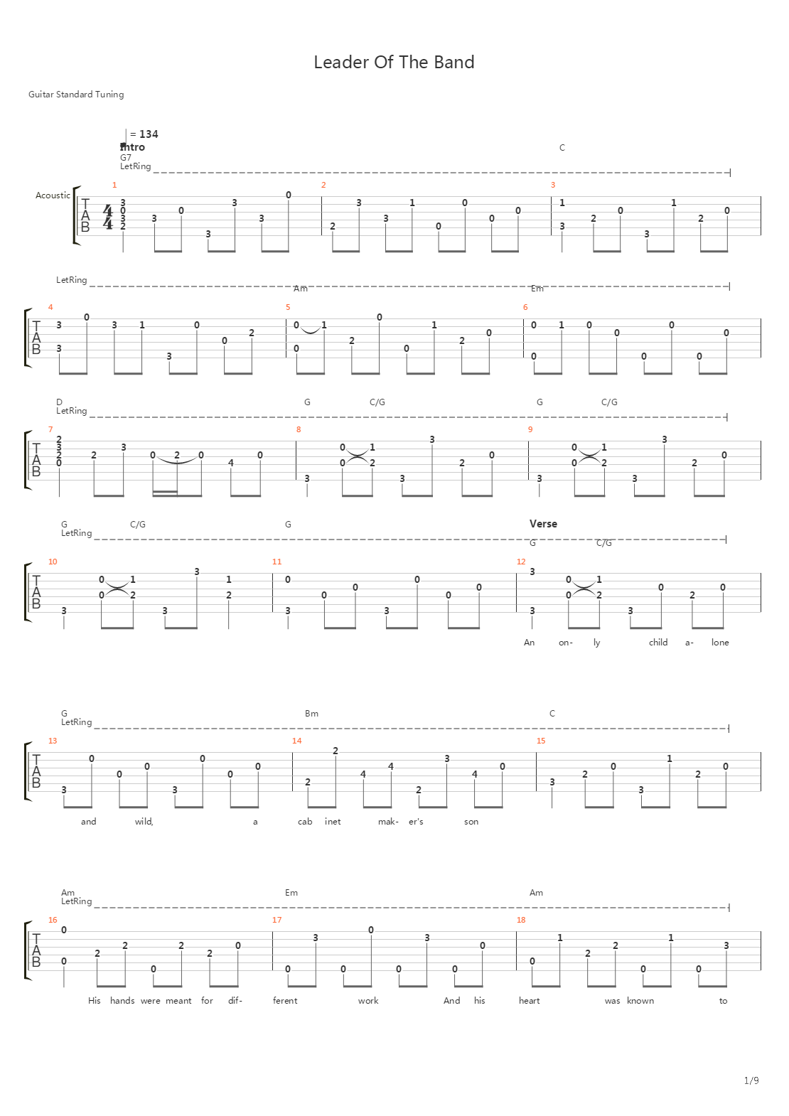 Leader Of The Band吉他谱
