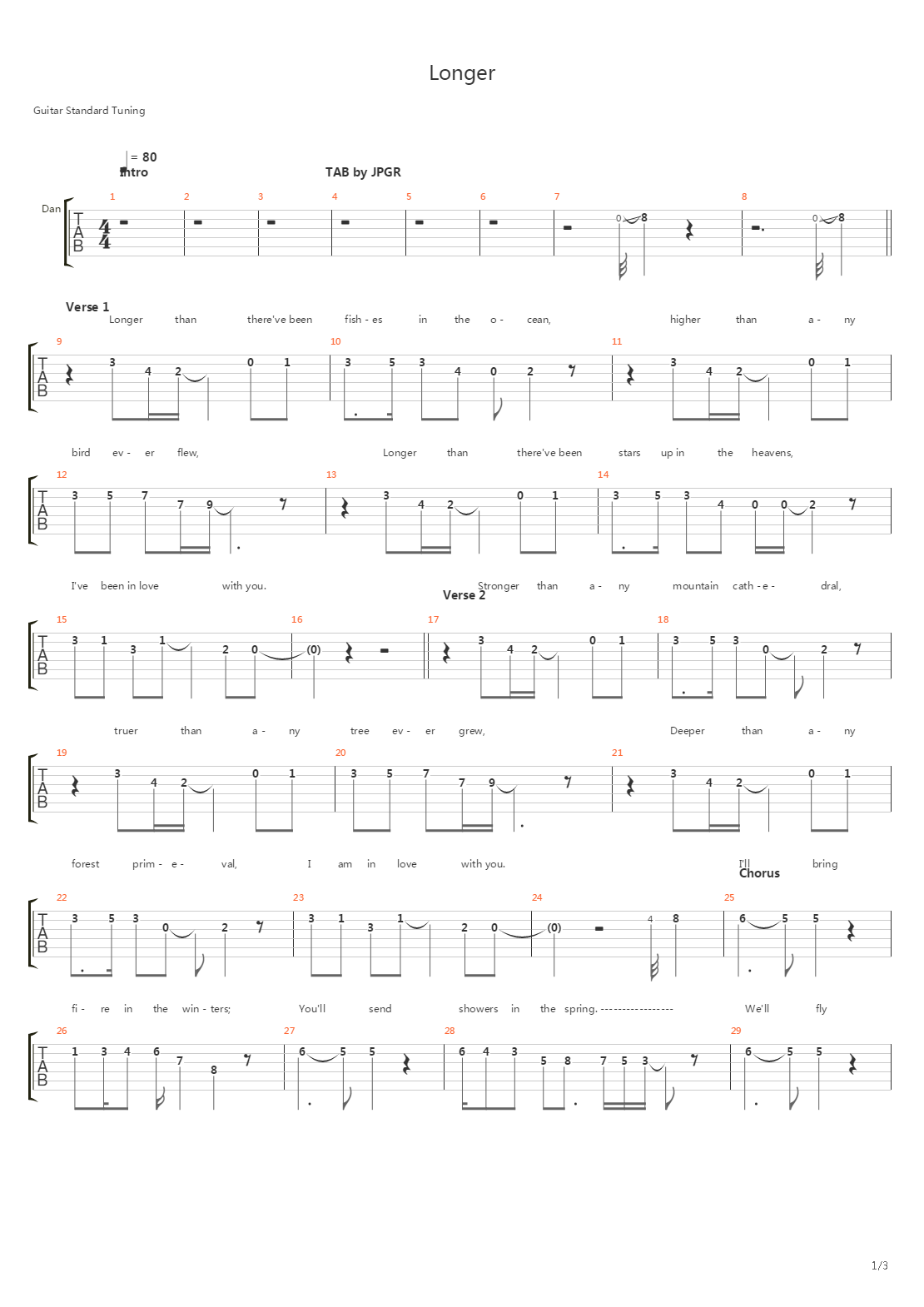 Longer吉他谱