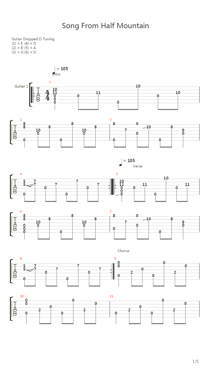 Song From Half Mountain吉他谱