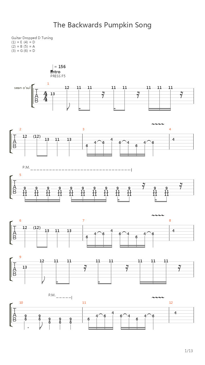 Backwards Pumpkin Song吉他谱
