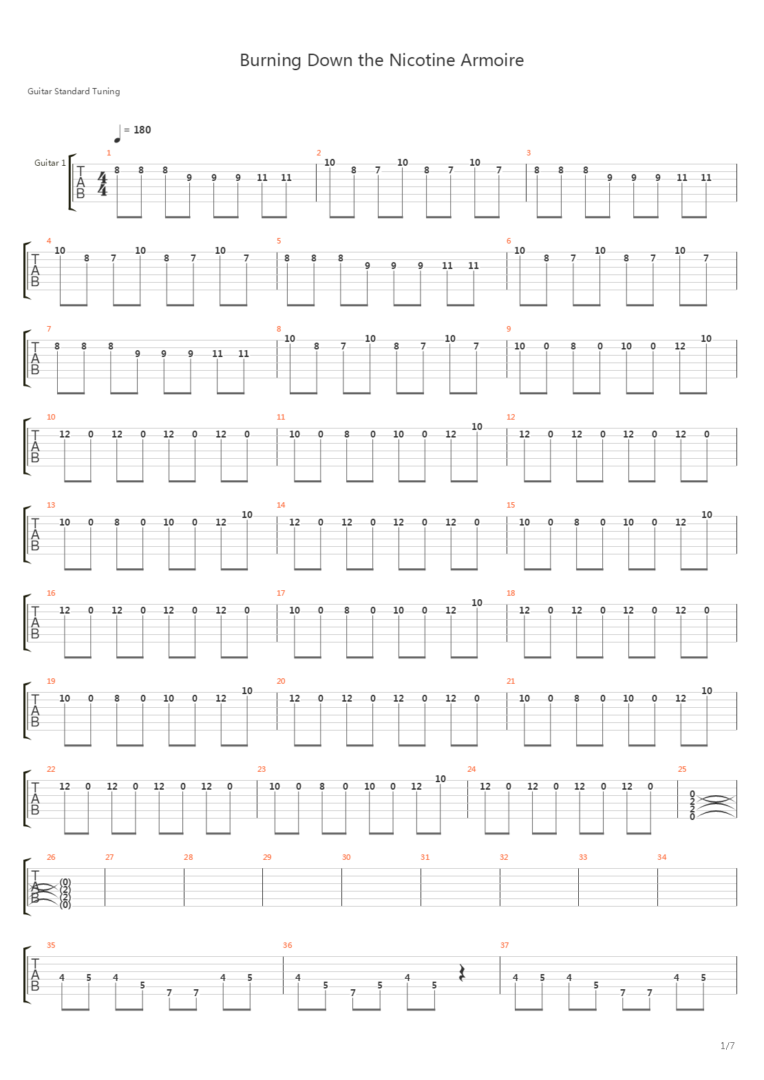 Burning Down The Nicotine Armoire吉他谱