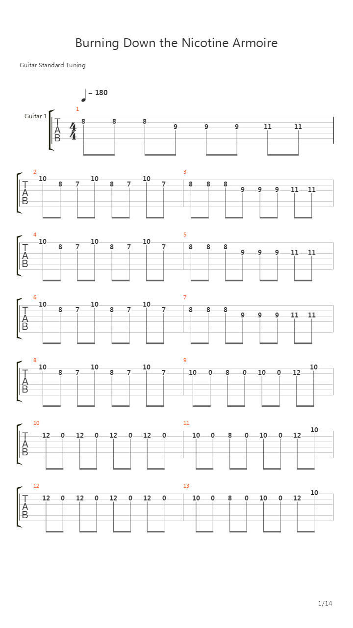 Burning Down The Nicotine Armoire吉他谱