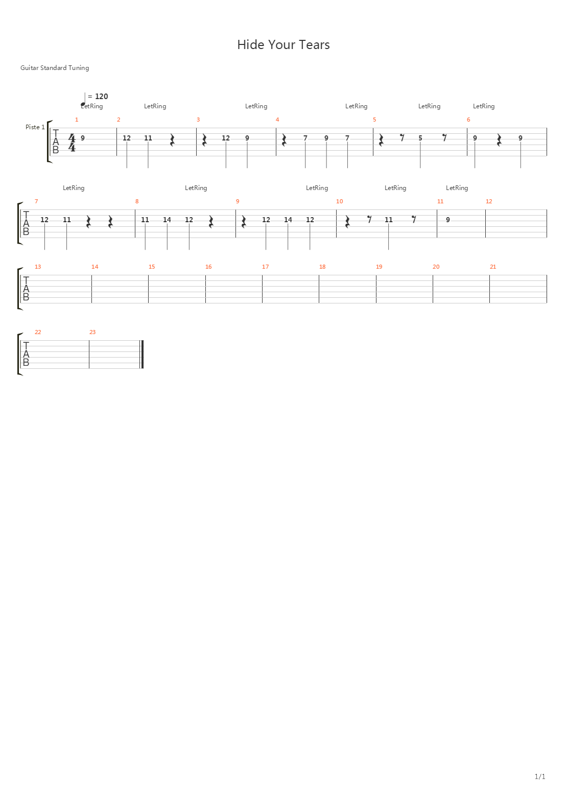 Hide Your Tears吉他谱