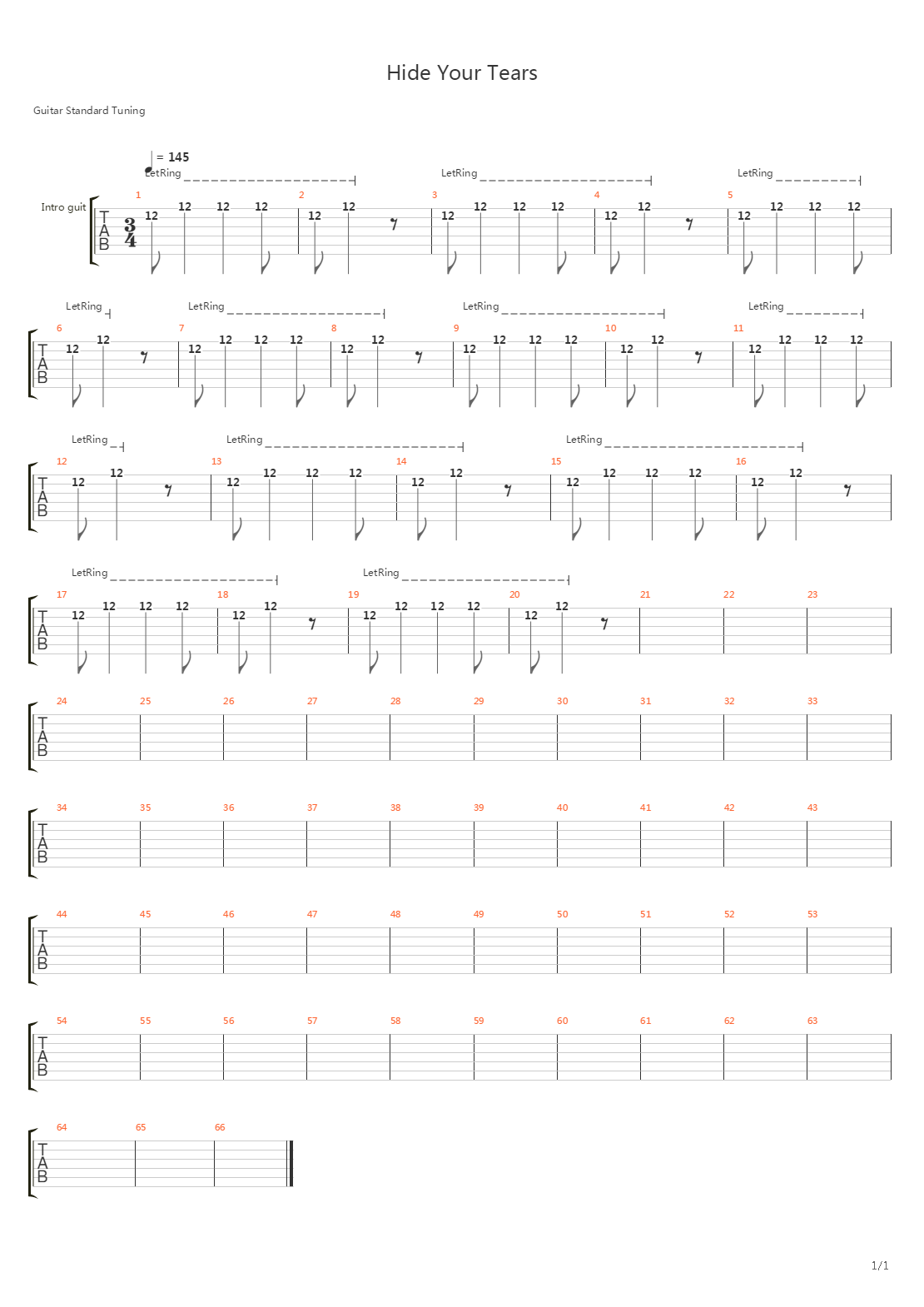 Hide Your Tears吉他谱