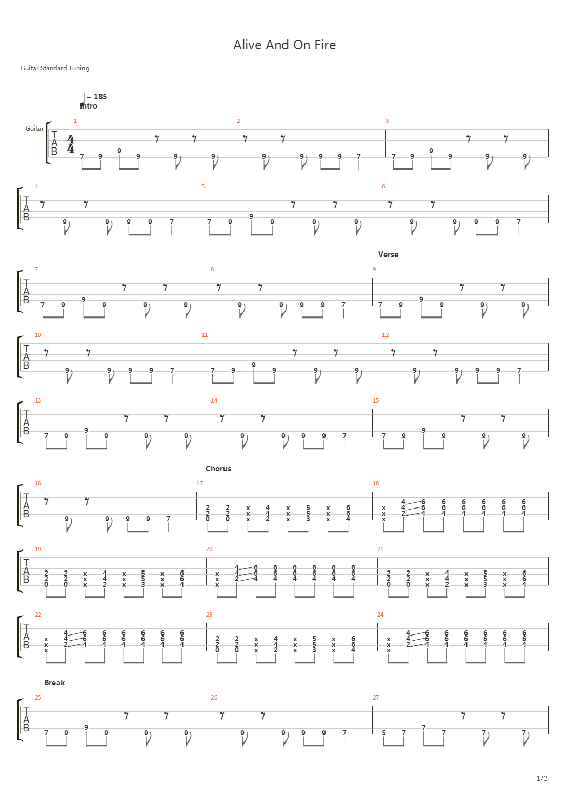 Alive And On Fire吉他谱