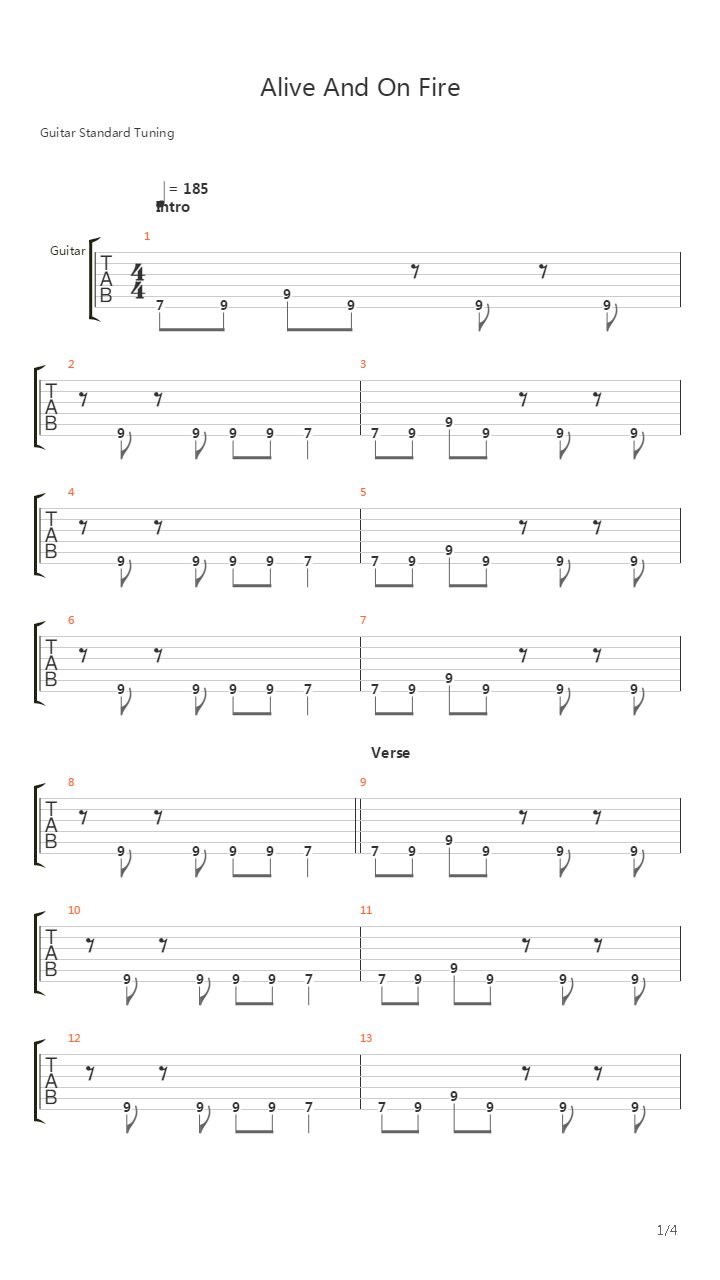 Alive And On Fire吉他谱