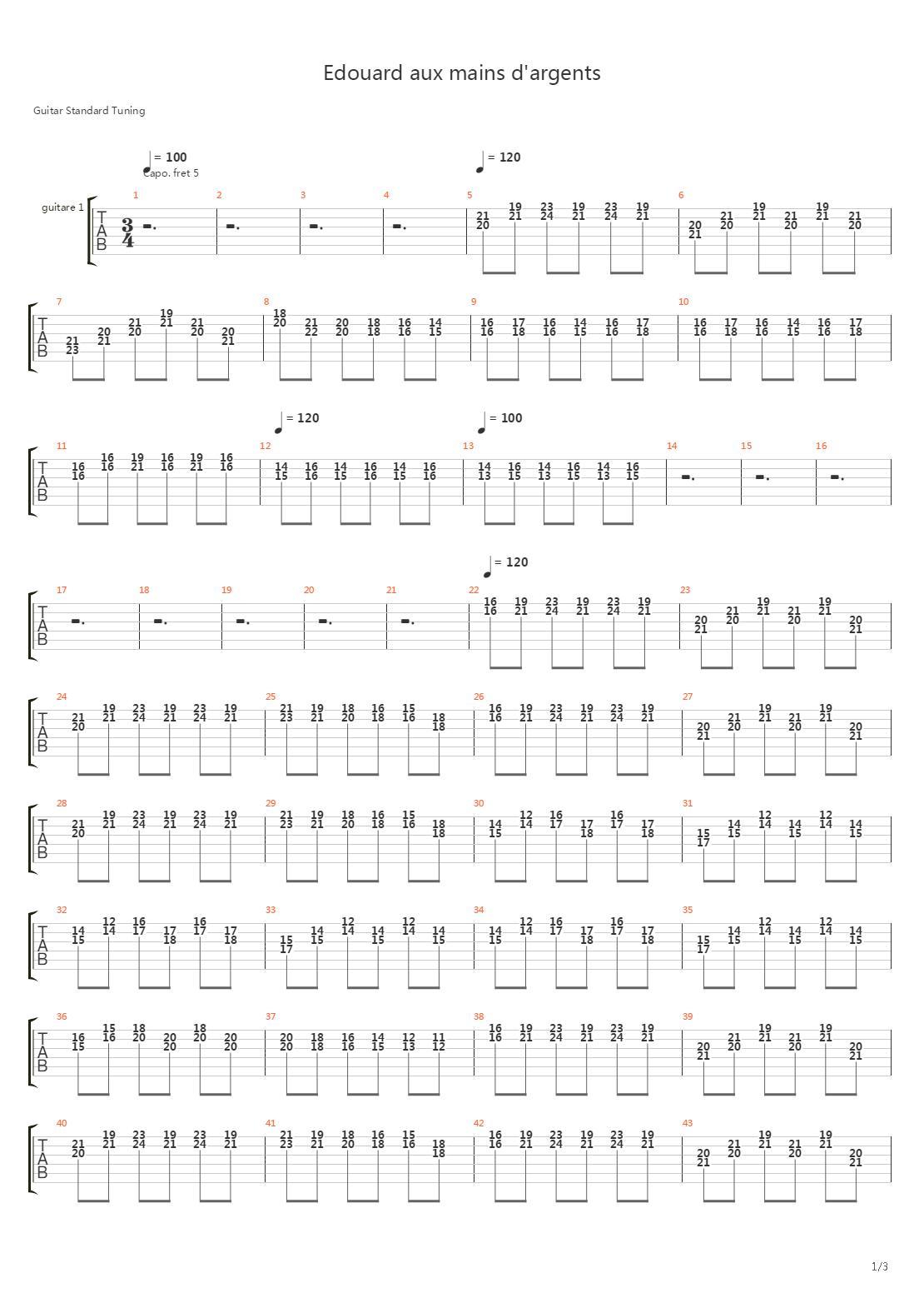Edouard Aux Mains Dargent吉他谱