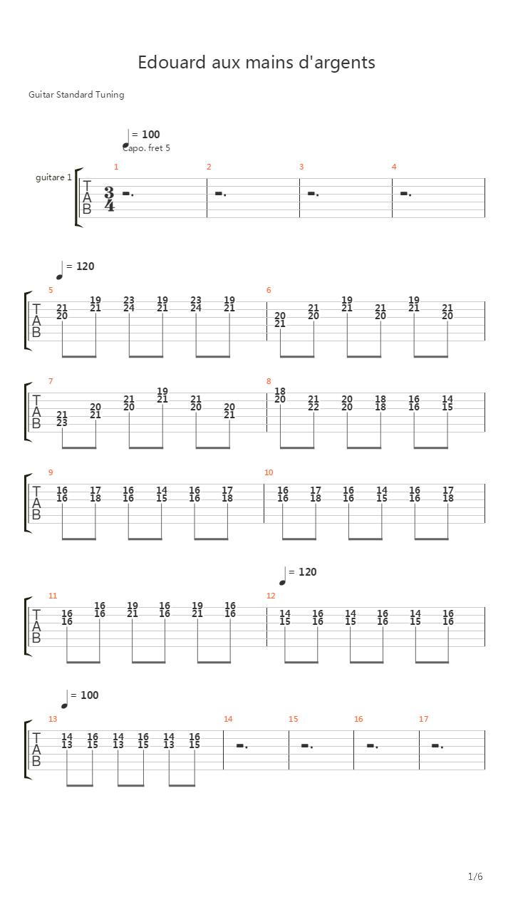 Edouard Aux Mains Dargent吉他谱