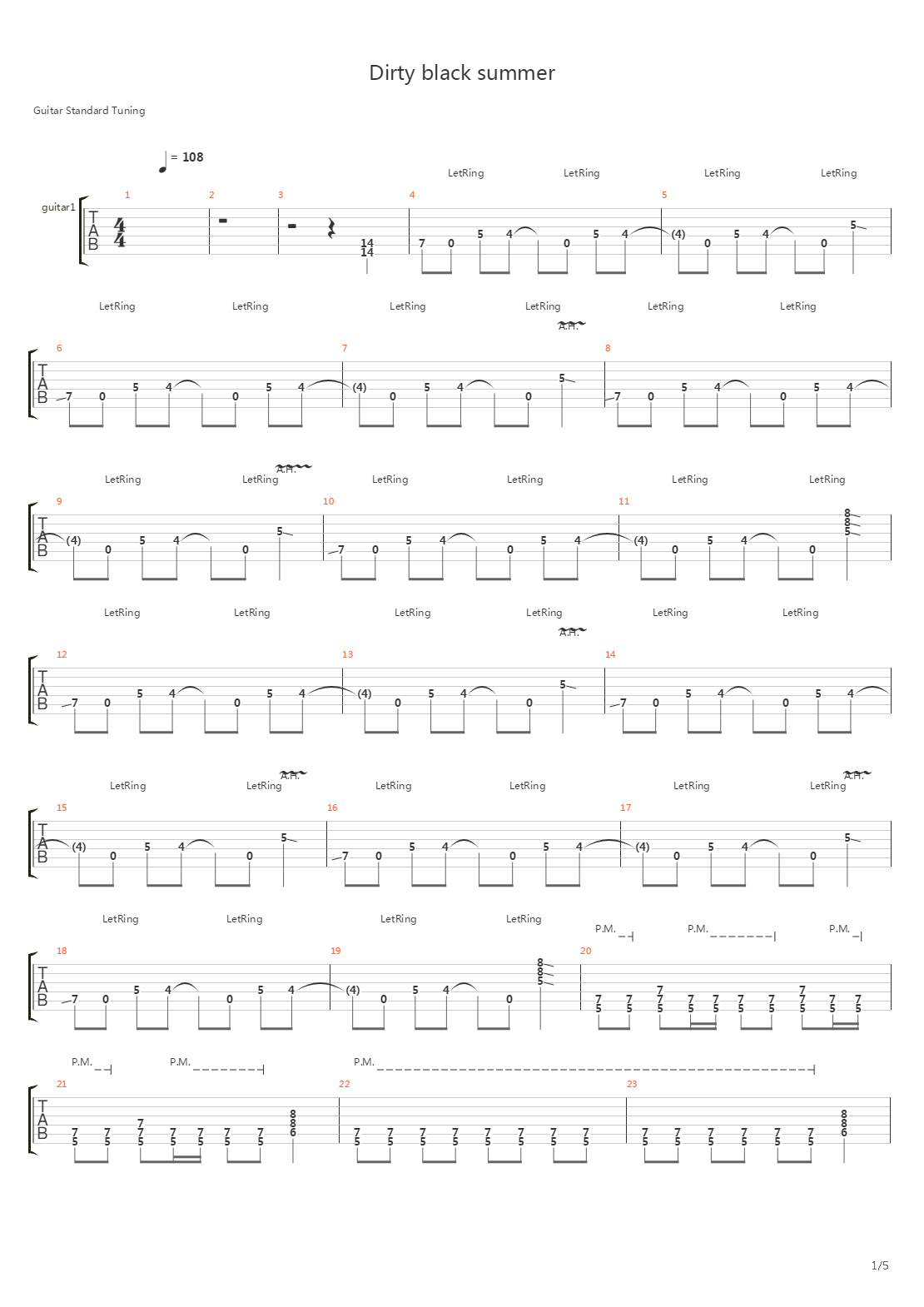 Dirty Black Summer吉他谱