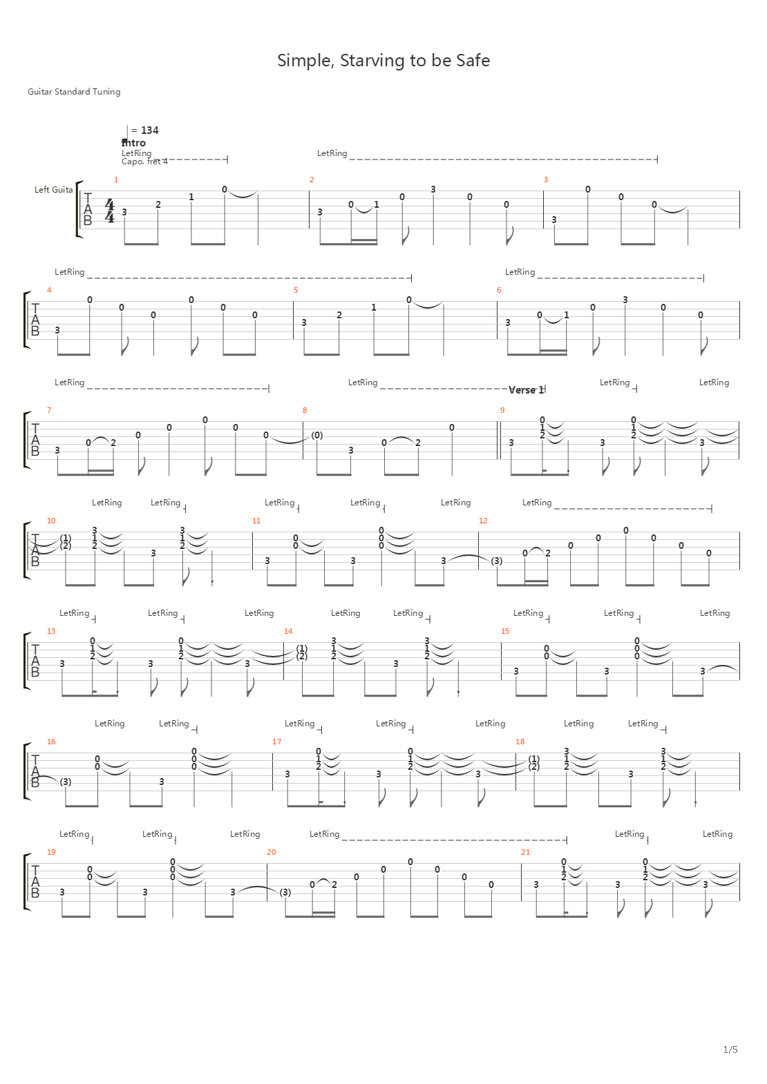 Simple Starving To Be Safe吉他谱