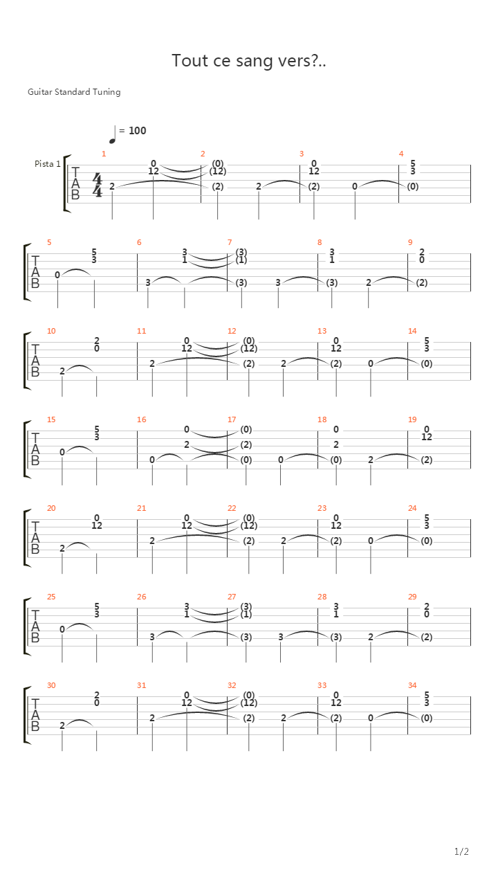 Tout Ce Sang Vers吉他谱